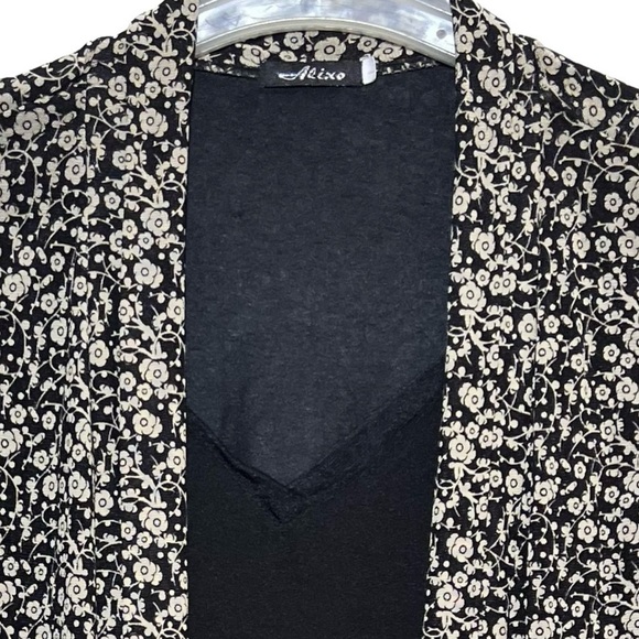 🍄Alixo Floral Patterned 2 In 1 Blouse Pullover Long Sleeve Open Front Large - Picture 3 of 8